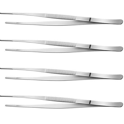Yaomiao 4 Packs 12 Inch Cooking Tweezers Bar Kitchen Tongs, Silver