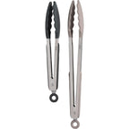 Tovolo Kitchen Tongs with Silicone Tips 9 Inch for Cooking Mixing and Serving, Easy Clean Dishwasher Safe Silicone Tipped Tongs with Locking Stainless Steel Heat Resistant, Warm Gray