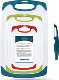 Cutting Boards for Kitchen, Plastic Chopping Board Set of 4 with Non-Slip Feet and Deep Drip Juice Groove, Easy Grip Handle, Dishwasher Safe