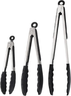 Kitchen Tongs with Silicone Tips, Stainless Steel Cooking Tongs Set of 3