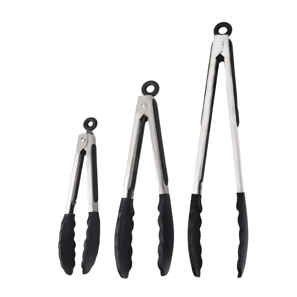 Kitchen Tongs with Silicone Tips, Stainless Steel Cooking Tongs Set of 3