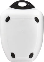 Dexas Chop & Scoop Cutting Board, 9.5 x 13 Inch, White and Black, BPA-Free Dishwasher Safe Kitchen Prep Board with Handle