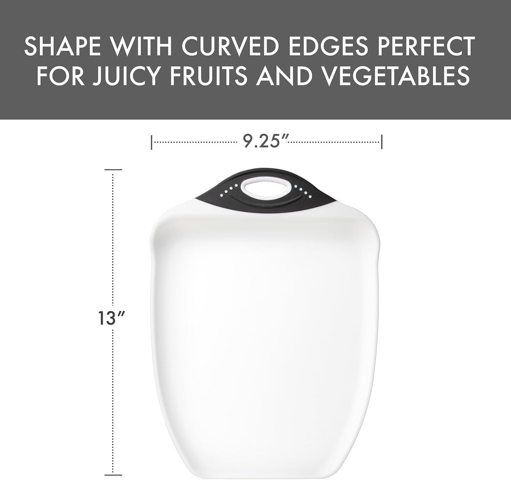 Dexas Chop & Scoop Cutting Board, 9.5 x 13 Inch, White and Black, BPA-Free Dishwasher Safe Kitchen Prep Board with Handle