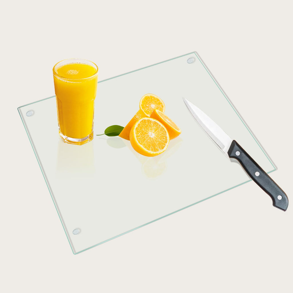 Mymonfif Tempered Glass Cutting Board for Kitchen, Clear Glass Board for Countertop, Heat Resistant, with Non-Slip Feet, 12x16" & 12x8" 2 Pcs Clear