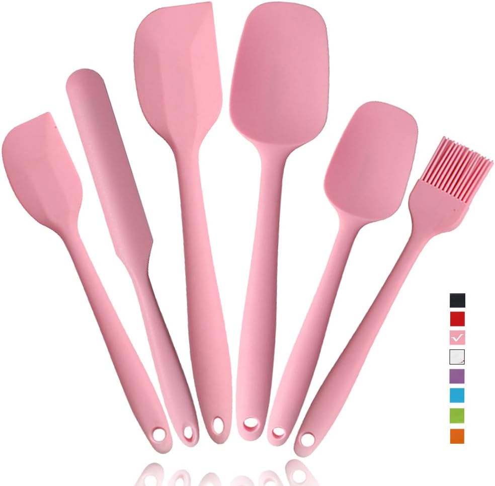 Heat Resistant Silicone Spatulas Set 6pcs, Seamless Design Non-Stick Mixing Spatulas with Stainless Steel Core, Premium BPA-Free Rubber Spatula Baking Cooking Utensile for Home Kitchen BBQ (purple)