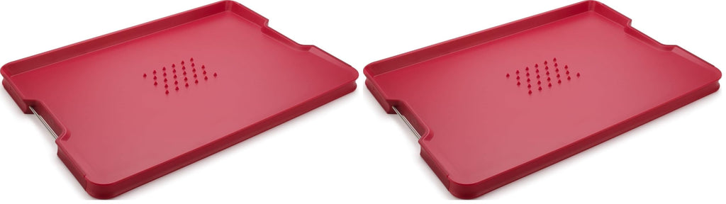 Joseph Joseph Cut&Carve Plus - Non-Slip, Multi-Function, Double-Sided Cutting Board for Food Preparation and Carving- Dishwasher Safe, Red