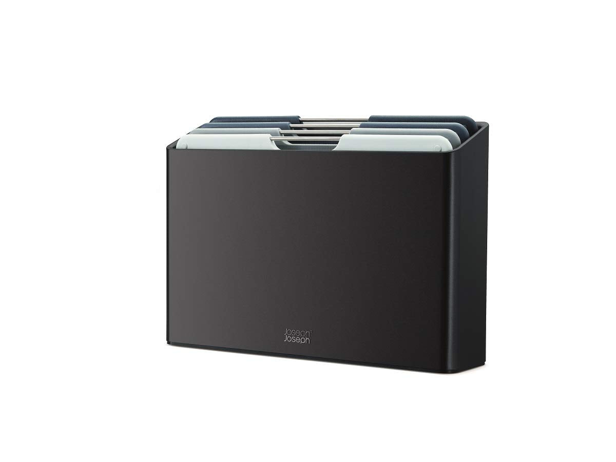 Joseph Joseph Folio 4-Piece Colour coded Cutting Board Set, Slimline case for organized Kitchen storage, Graphite