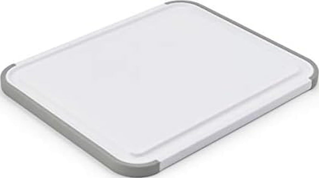 KitchenAid Classic Nonslip 2-Piece Plastic Cutting Board Set with Perimeter Trench and Non Slip Edges, 2-Piece Kitchen Chopping Boards, Dishwasher-Safe, White and Gray