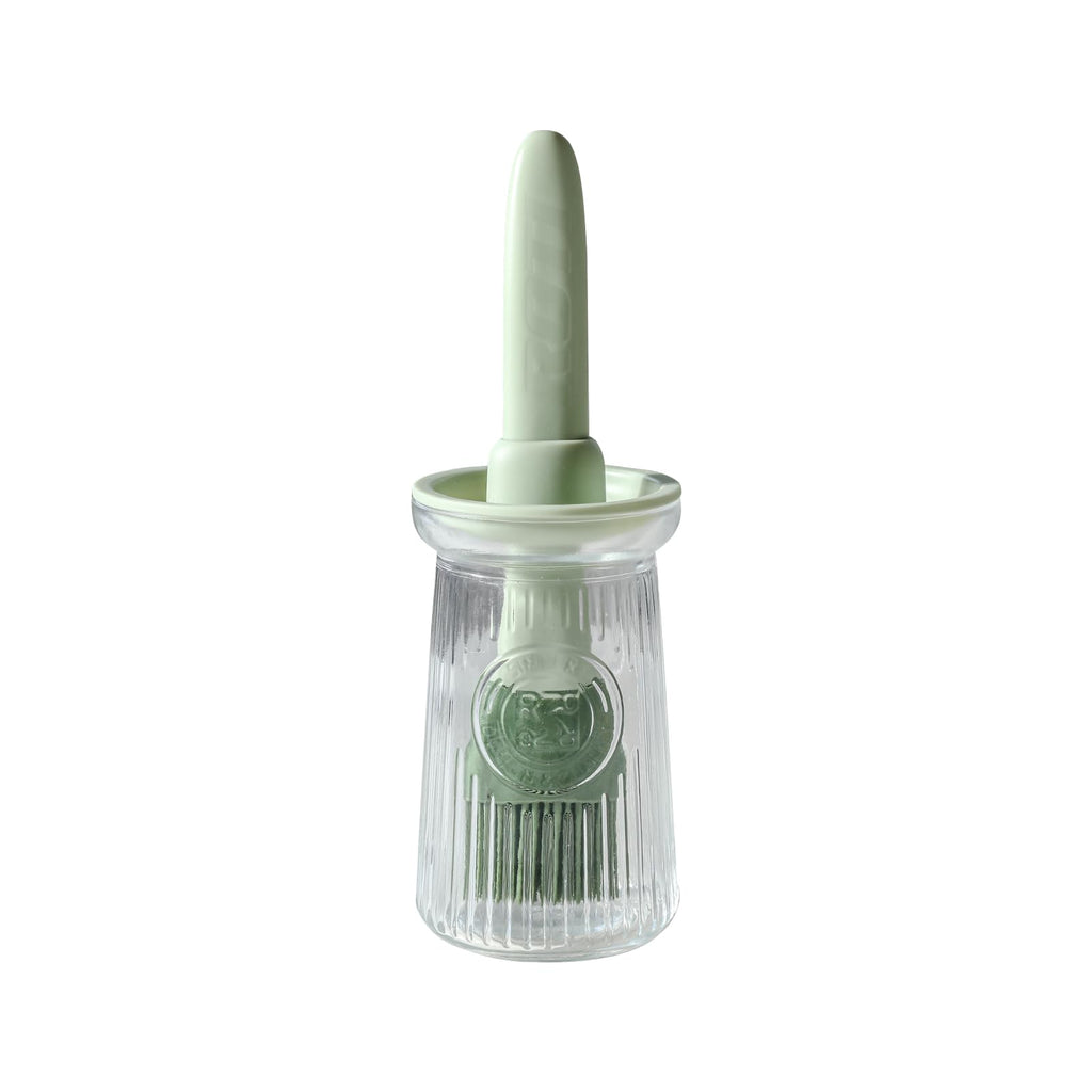 Oil Dispenser with Brush - Glass Olive Oil Dispenser for Kitchen, 3 IN 1 Oil Dispenser Bottle with Silicone Basting Brush for Cooking Vinegar Sauce BBQ Grill Frying (Green)