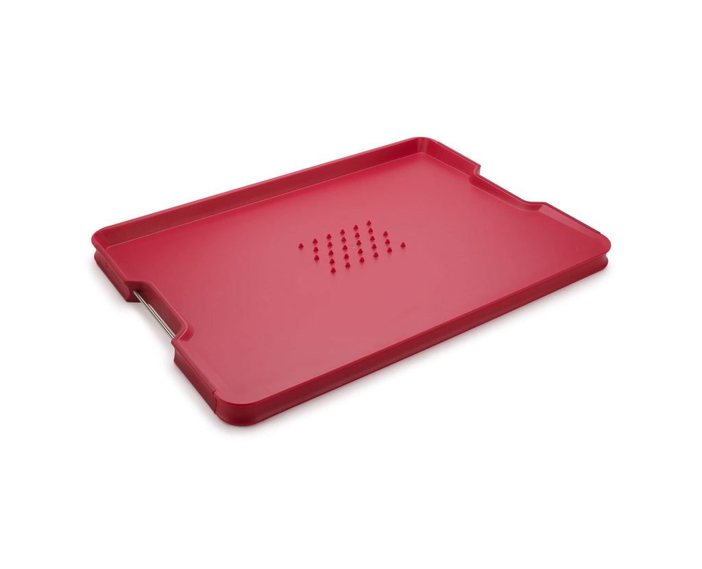 Joseph Joseph Cut&Carve Plus - Non-Slip, Multi-Function, Double-Sided Cutting Board for Food Preparation and Carving- Dishwasher Safe, Red