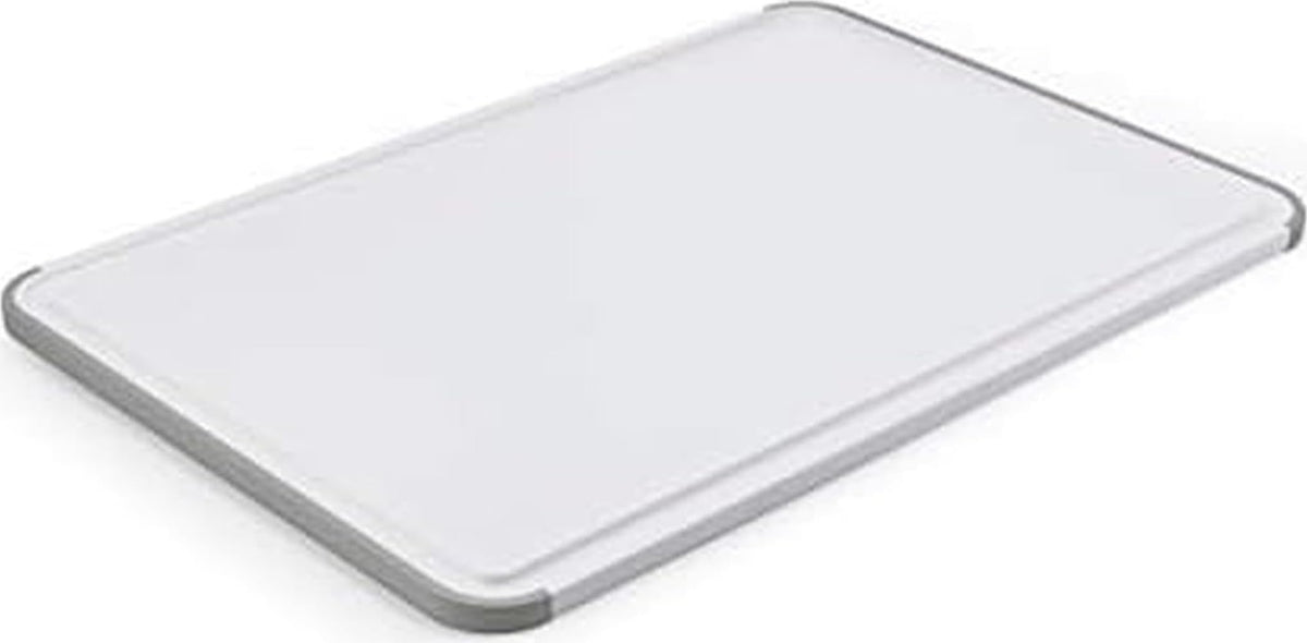 KitchenAid Classic Nonslip 2-Piece Plastic Cutting Board Set with Perimeter Trench and Non Slip Edges, 2-Piece Kitchen Chopping Boards, Dishwasher-Safe, White and Gray