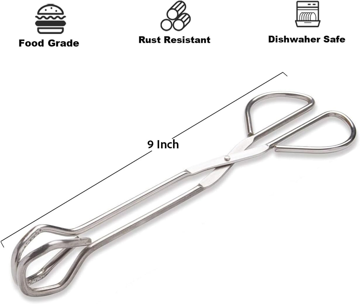 Hiash 9 Inch Heavy Duty Stainless Steel Kitchen Tongs For Cooking