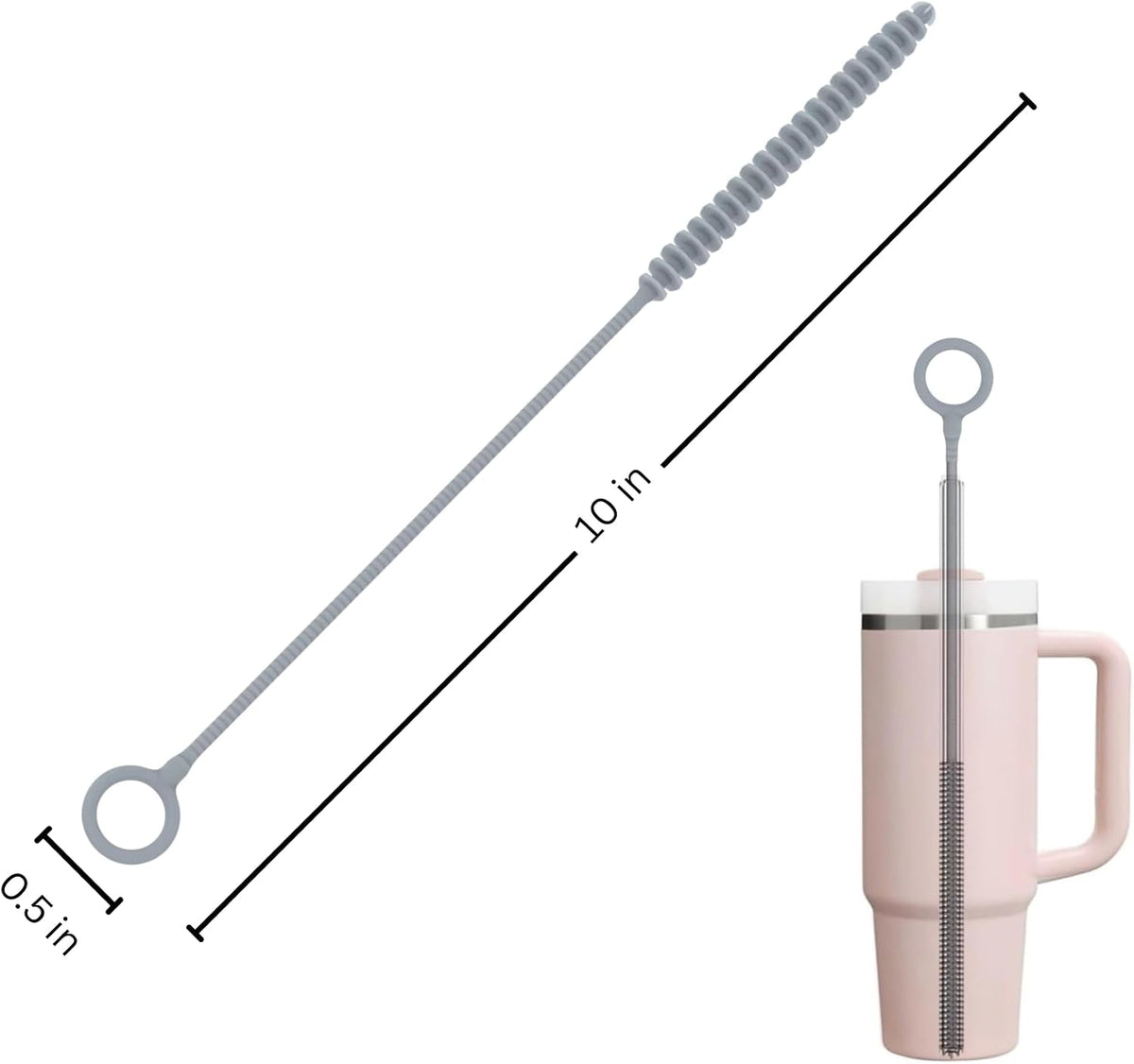 Silicone Bottle Brush & Silicone Straw Cleaner Set – 12.5” Long Handle, Flexible, Odor-Resistant, Dishwasher Safe – for Water Bottles, Baby Bottles, Tumblers & Straws (Grey)