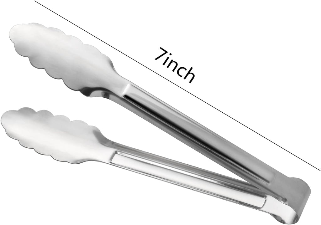 Serving Tongs,Buffet Tongs, ACAUTO Stainless Steel Food Tong Serving Tong Small Serving Tongs Stainless Steel Mini Appetizer Tongs, Set of 6 (7 Inch)