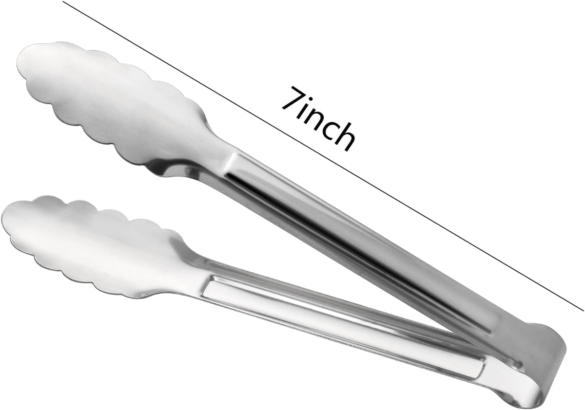 Serving Tongs,Buffet Tongs, ACAUTO Stainless Steel Food Tong Serving Tong Small Serving Tongs Stainless Steel Mini Appetizer Tongs, Set of 6 (7 Inch)