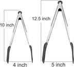 Cooking Tongs 9" and 12" Stainless Steel Kitchen Silicone Serving Tongs