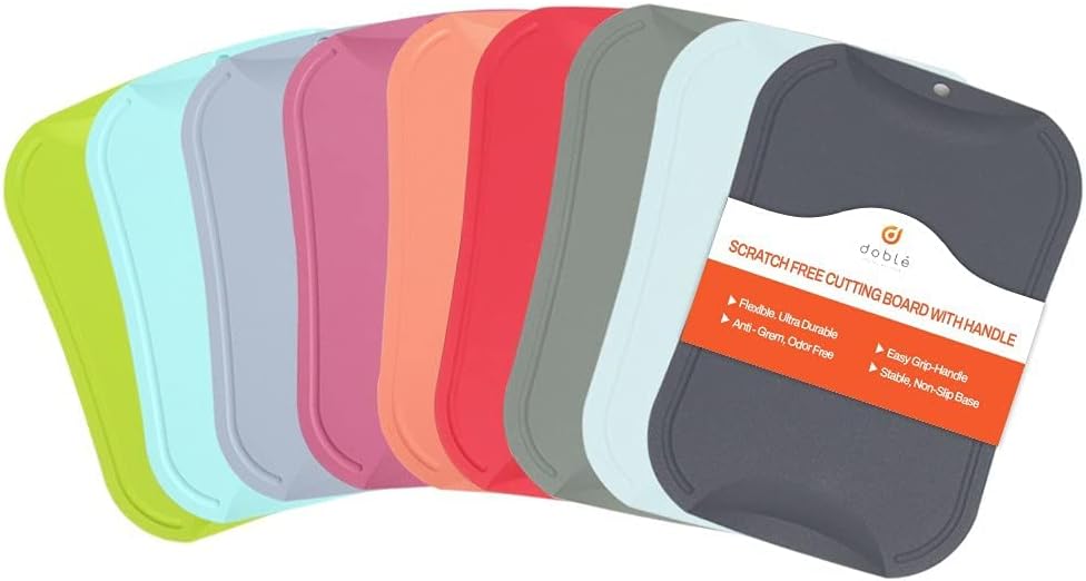 doblé Non-Scratch Flexible Cutting Board for Chopping, Scratch Free Juice Grooves with Easy Grip Handle, Non-Slip Dishwasher Safe for Kitchen (Large (15.6" x 10.7"), Space gray)