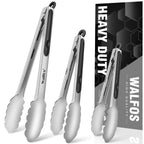 Food Grade Stainless Steel Kitchen Tongs for Cooking,BBQ - 7 ，9 and 12 Inch,Set of 3 Heavy Duty Locking Metal Food Tongs Non-Slip Grip