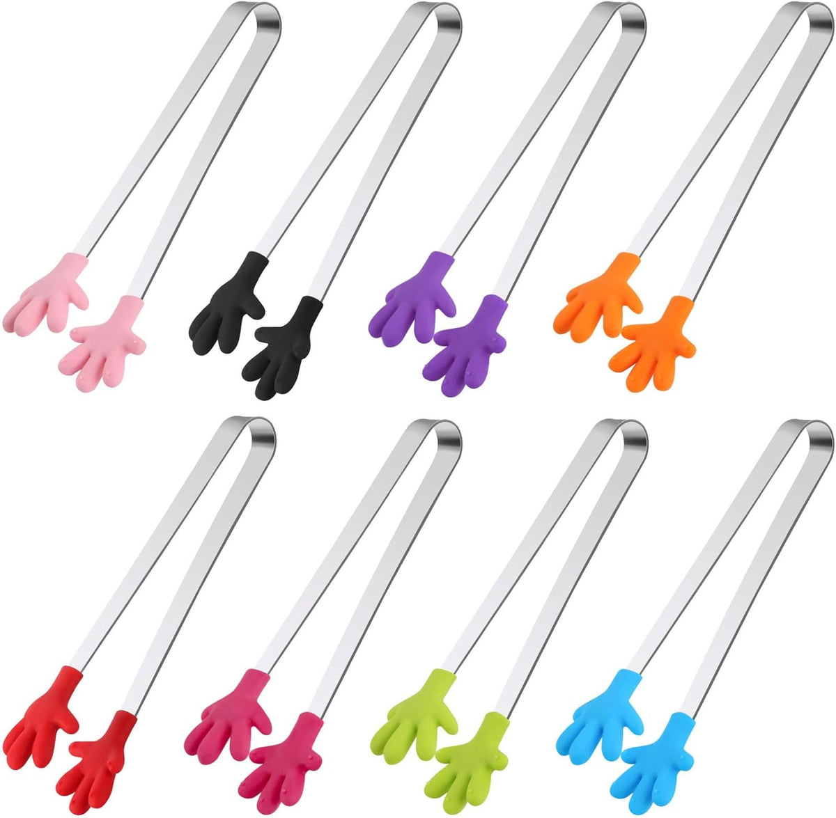 SHINDEL Mini Tongs, 8 PCS Silicone Hand Shape Food Tongs, 5 Inch