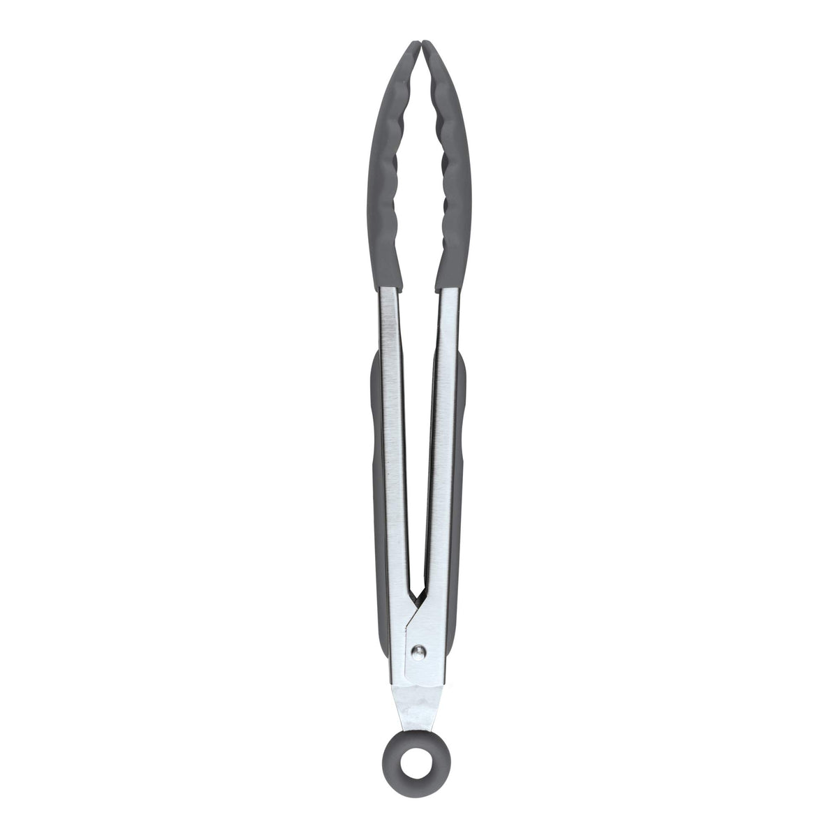 Tovolo Kitchen Tongs with Silicone Tips 9 Inch for Cooking Mixing and Serving, Easy Clean Dishwasher Safe Silicone Tipped Tongs with Locking Stainless Steel Heat Resistant, Warm Gray