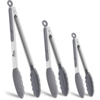 HOTEC Stainless Steel Kitchen Tongs with Silicone Tips, Set of 3-7",9" &12"