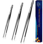 JETKONG 9 12 14 Inch Extra Long Kitchen Tweezers Heavy Duty Stainless Steel Cooking Tweezers, Set of 3 (Point Tips, Silver)