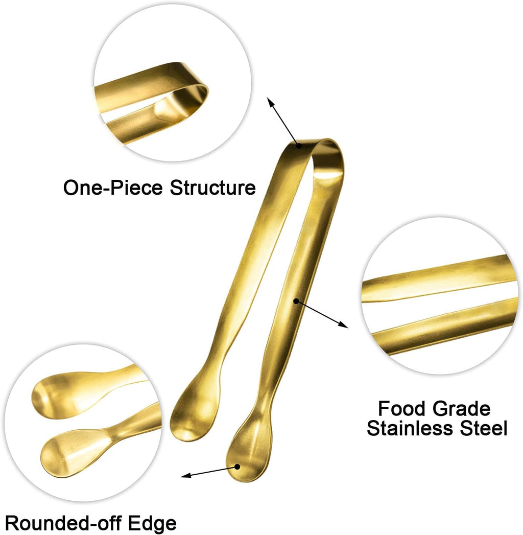 JCREN 12 Pcs Serving Tongs, Small Serving Utensils for Parties Catering Gold Tongs, Small Stainless Steel Mini Appetizer Tongs for Tea Party Coffee Bar, 4 Inches - Gold