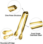 JCREN 12 Pcs Serving Tongs, Small Serving Utensils for Parties Catering Gold Tongs, Small Stainless Steel Mini Appetizer Tongs for Tea Party Coffee Bar, 4 Inches - Gold