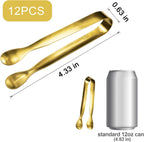 JCREN 12 Pcs Serving Tongs, Small Serving Utensils for Parties Catering Gold Tongs, Small Stainless Steel Mini Appetizer Tongs for Tea Party Coffee Bar, 4 Inches - Gold