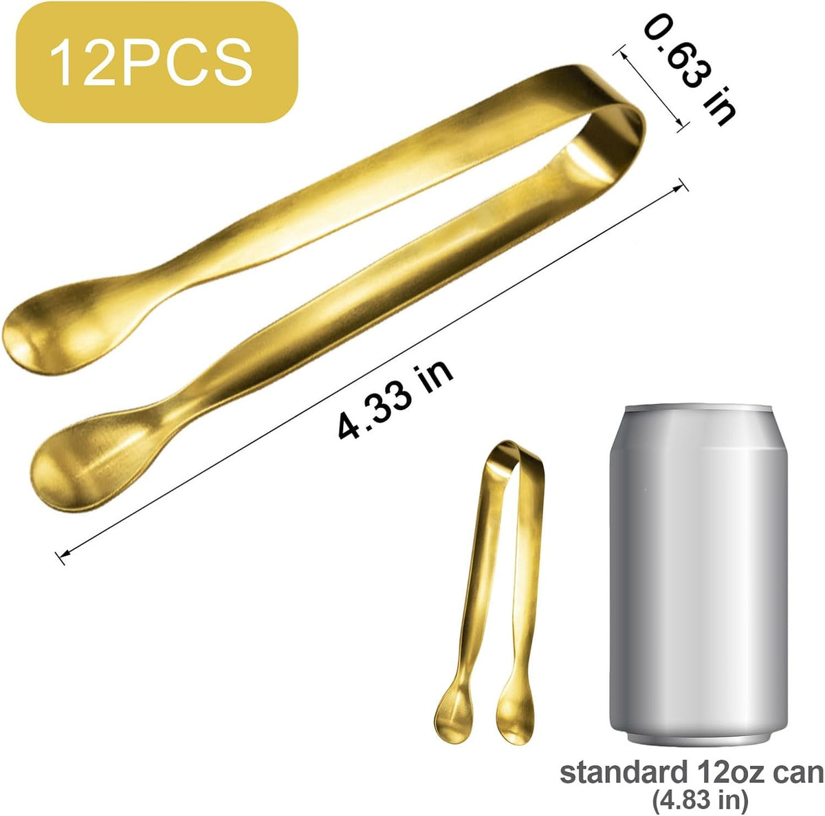 JCREN 12 Pcs Serving Tongs, Small Serving Utensils for Parties Catering Gold Tongs, Small Stainless Steel Mini Appetizer Tongs for Tea Party Coffee Bar, 4 Inches - Gold
