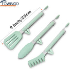 9" Kitchen Tongs for cooking with Silicone Tips, 3Pcs Serving Tongs, Green