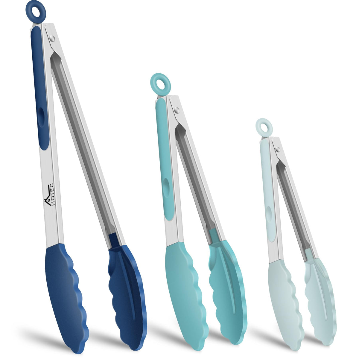 HOTEC Stainless Steel Kitchen Tongs with Silicone Tips, Set of 3-7",9" &12"