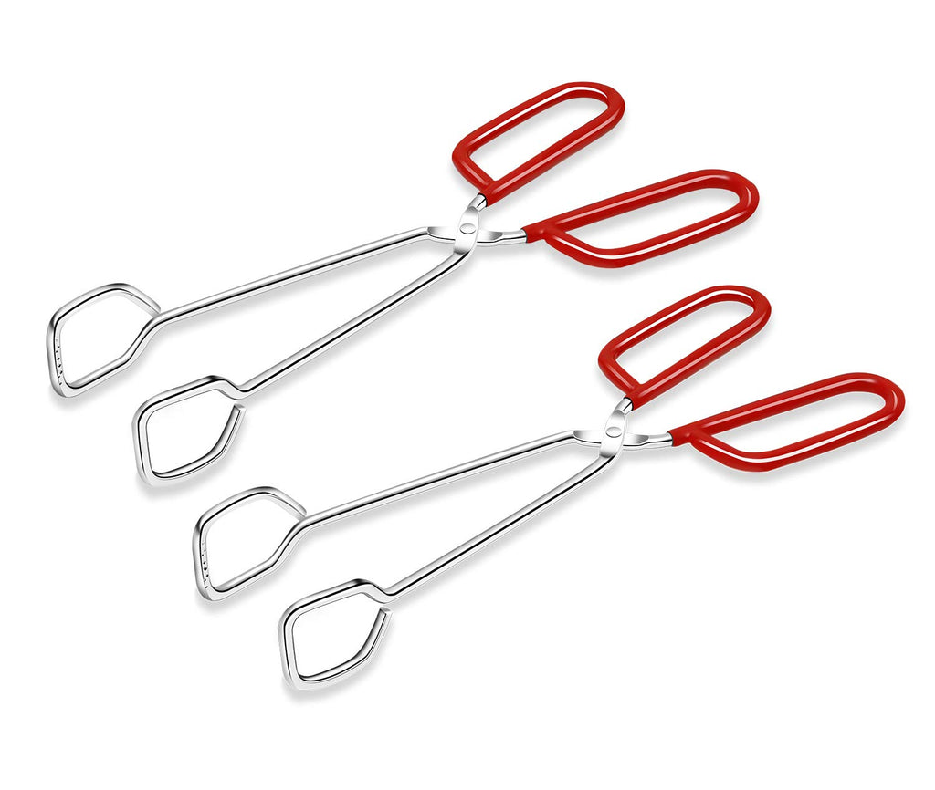 Hiash 10-Inch Heavy Duty Stainless Steel Kitchen Tongs - Non-Slip Comfortable Red Grip, Scissor Design, Heat Resistant for BBQ and Cooking