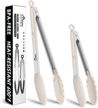 HOTEC Stainless Steel Kitchen Tongs with Silicone Tips, Set of 2-9" and 12"