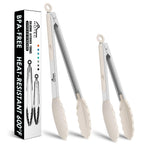 HOTEC Stainless Steel Kitchen Tongs with Silicone Tips, Set of 2-9" and 12"