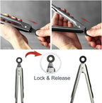 Cooking Tongs 9" and 12" Stainless Steel Kitchen Silicone Serving Tongs