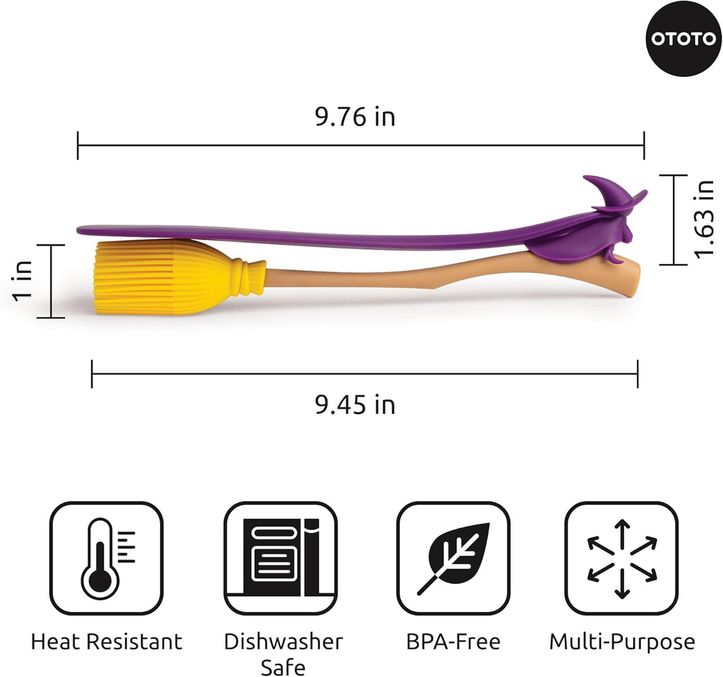 OTOTO Spatula and Pastry Brush - Silicone Heat Resistant and Basting Brush, Cooking and Baking Spatula, Spooky Witchy Gifts, Gothic Kitchen Halloween Gifts, Unique Kitchen Gadgets (Witchin)