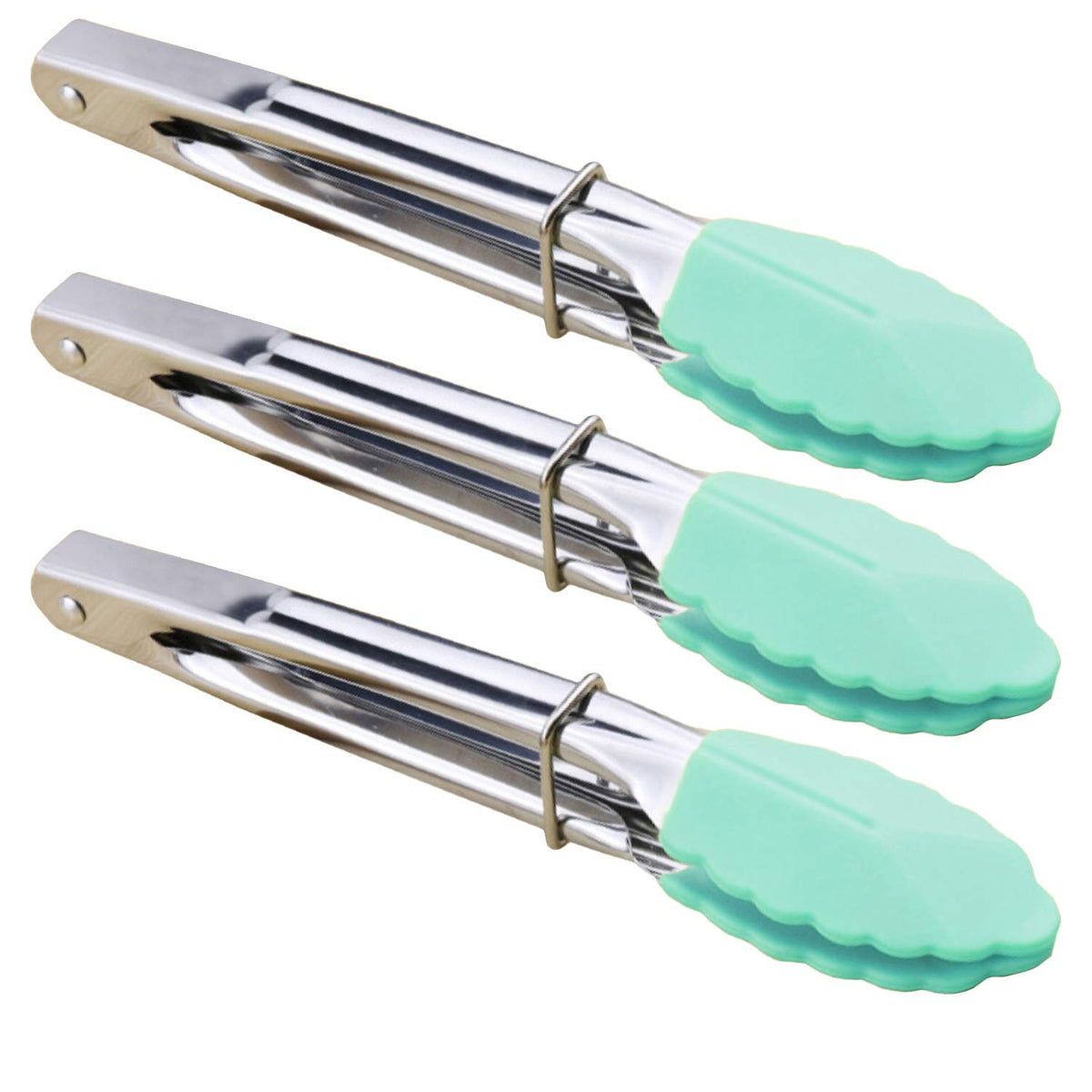 HINMAY Small Tongs with Silicone Tips 7-Inch Mini Serving Tongs, Set of 6
