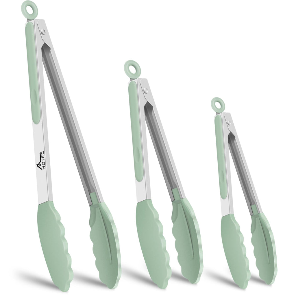 HOTEC Stainless Steel Kitchen Tongs with Silicone Tips, Set of 3-7",9" &12"