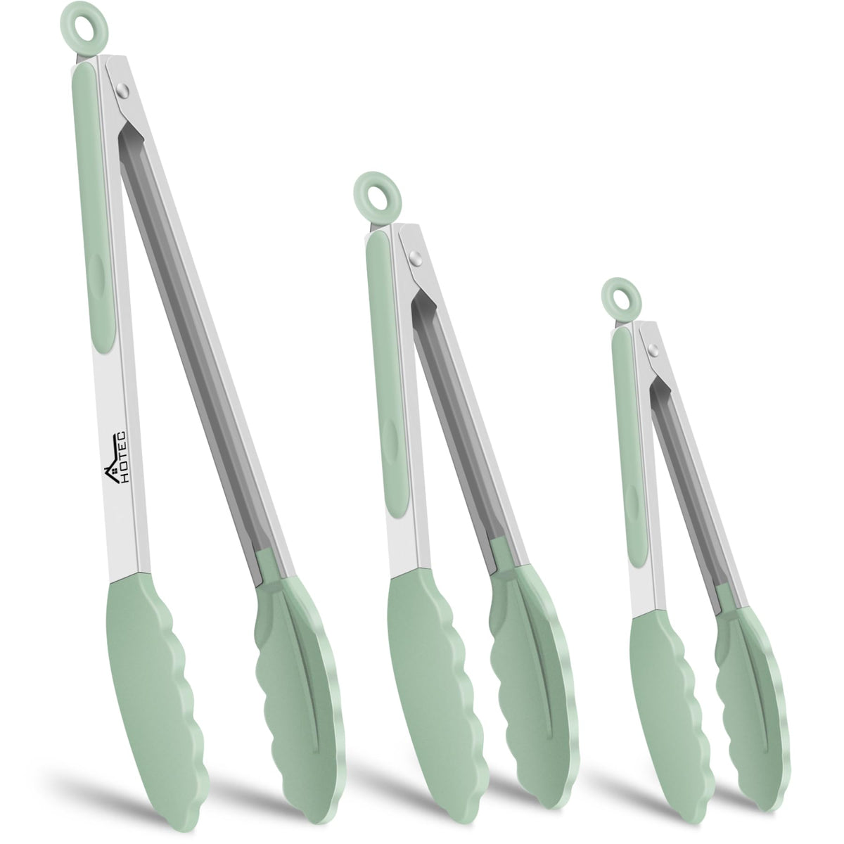 HOTEC Stainless Steel Kitchen Tongs with Silicone Tips, Set of 3-7",9" &12"