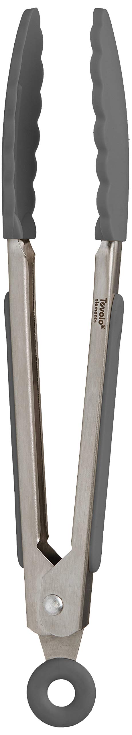 Tovolo Kitchen Tongs with Silicone Tips 9 Inch for Cooking Mixing and Serving, Easy Clean Dishwasher Safe Silicone Tipped Tongs with Locking Stainless Steel Heat Resistant, Warm Gray