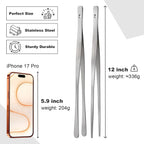 Vaincre 4PCS 12" Stainless Steel Kitchen Tongs Tweezers with Serrated Tips