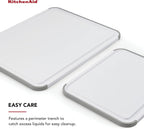 KitchenAid Classic Nonslip 2-Piece Plastic Cutting Board Set with Perimeter Trench and Non Slip Edges, 2-Piece Kitchen Chopping Boards, Dishwasher-Safe, White and Gray