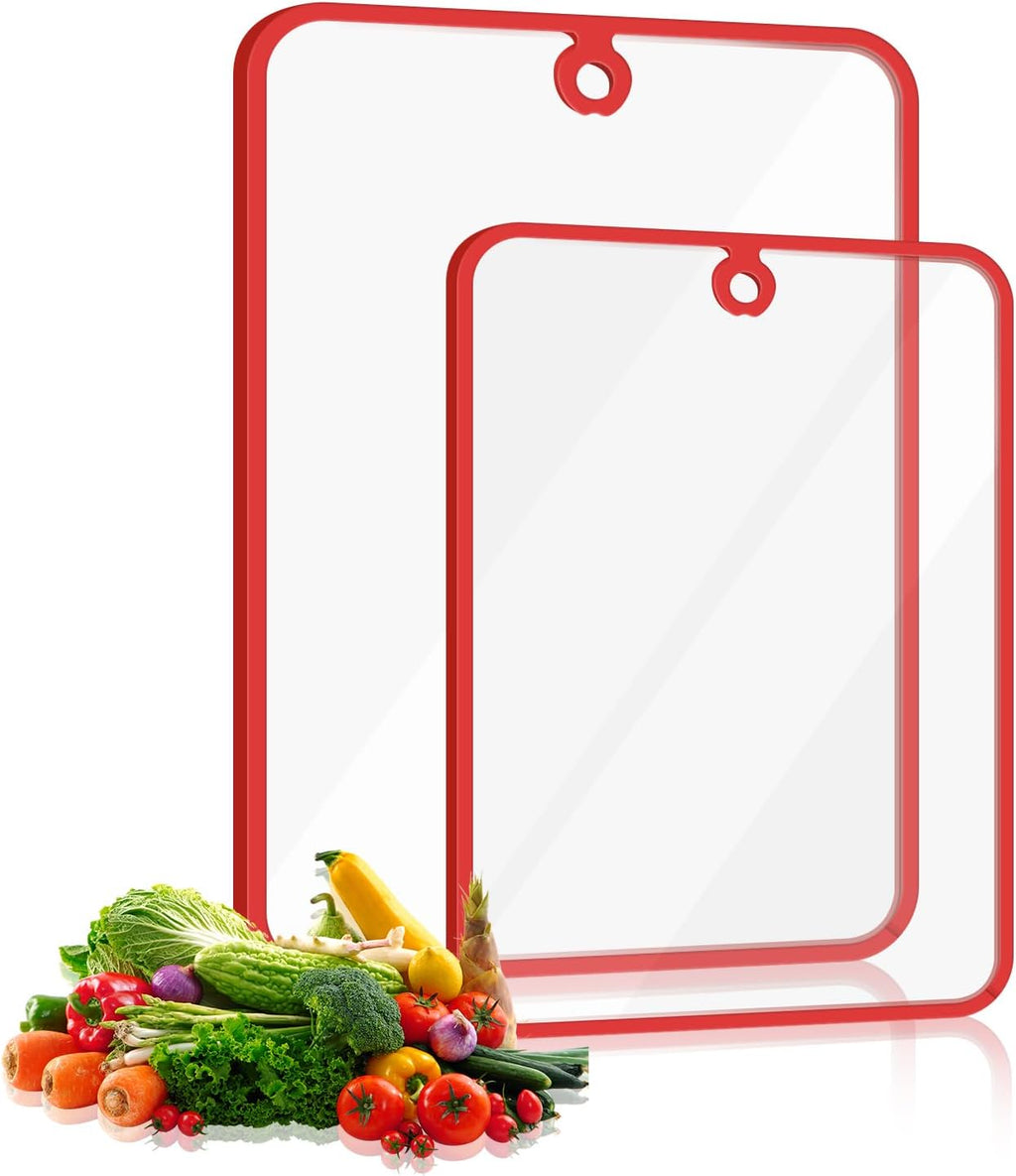 Glass Cutting Board,Tempered Glass Cutting Board for Kitchen Counter,Chopping Board with Non-Slip Edges,Hanging Hole,Scratch Resistant,Heat Resistant,15x10 & 12x8 2PCS
