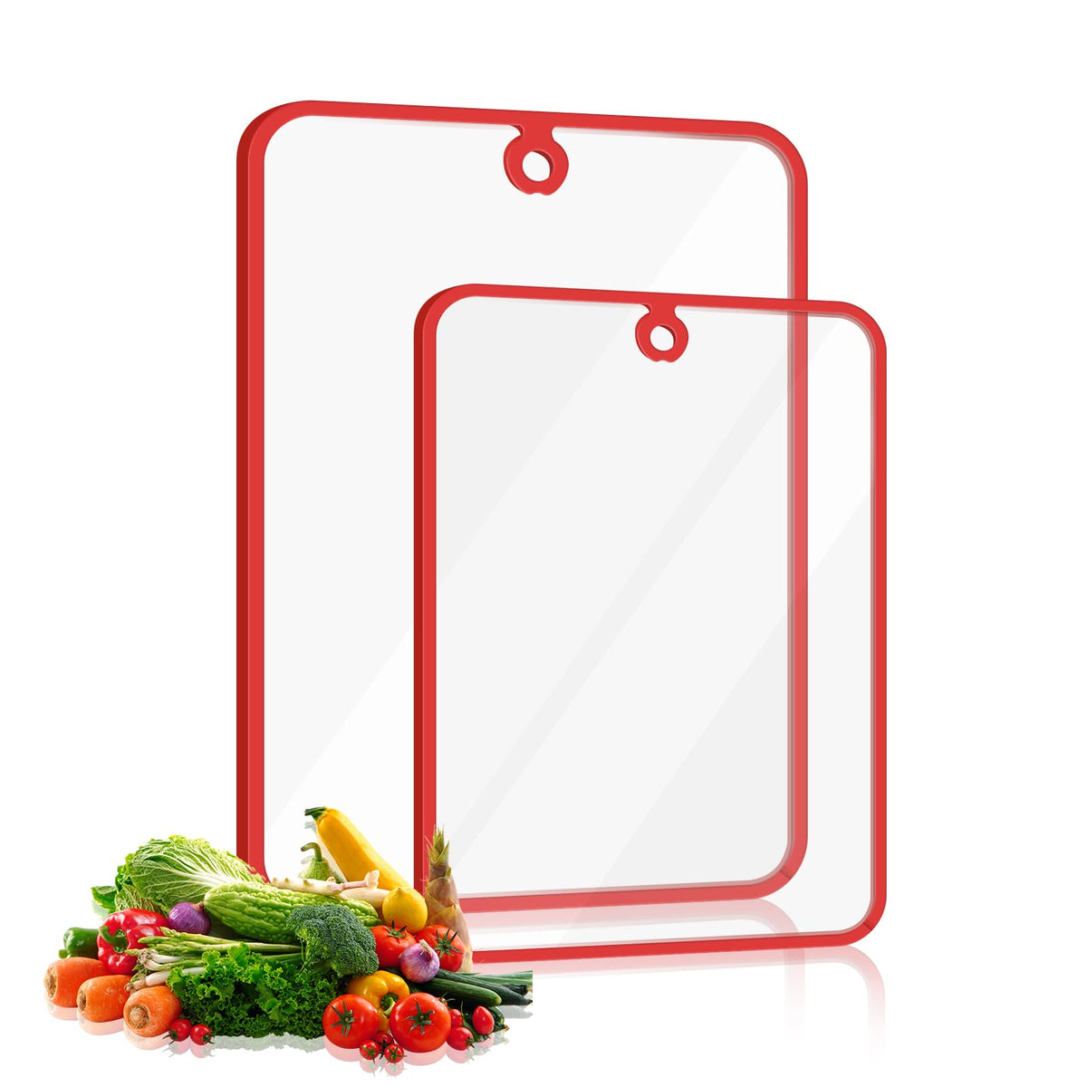 Glass Cutting Board,Tempered Glass Cutting Board for Kitchen Counter,Chopping Board with Non-Slip Edges,Hanging Hole,Scratch Resistant,Heat Resistant,15x10 & 12x8 2PCS