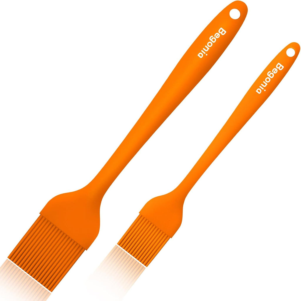 Begonia Silicone Kitchen Brush, 2pcs 10+8 inch Basting Brush (Orange)