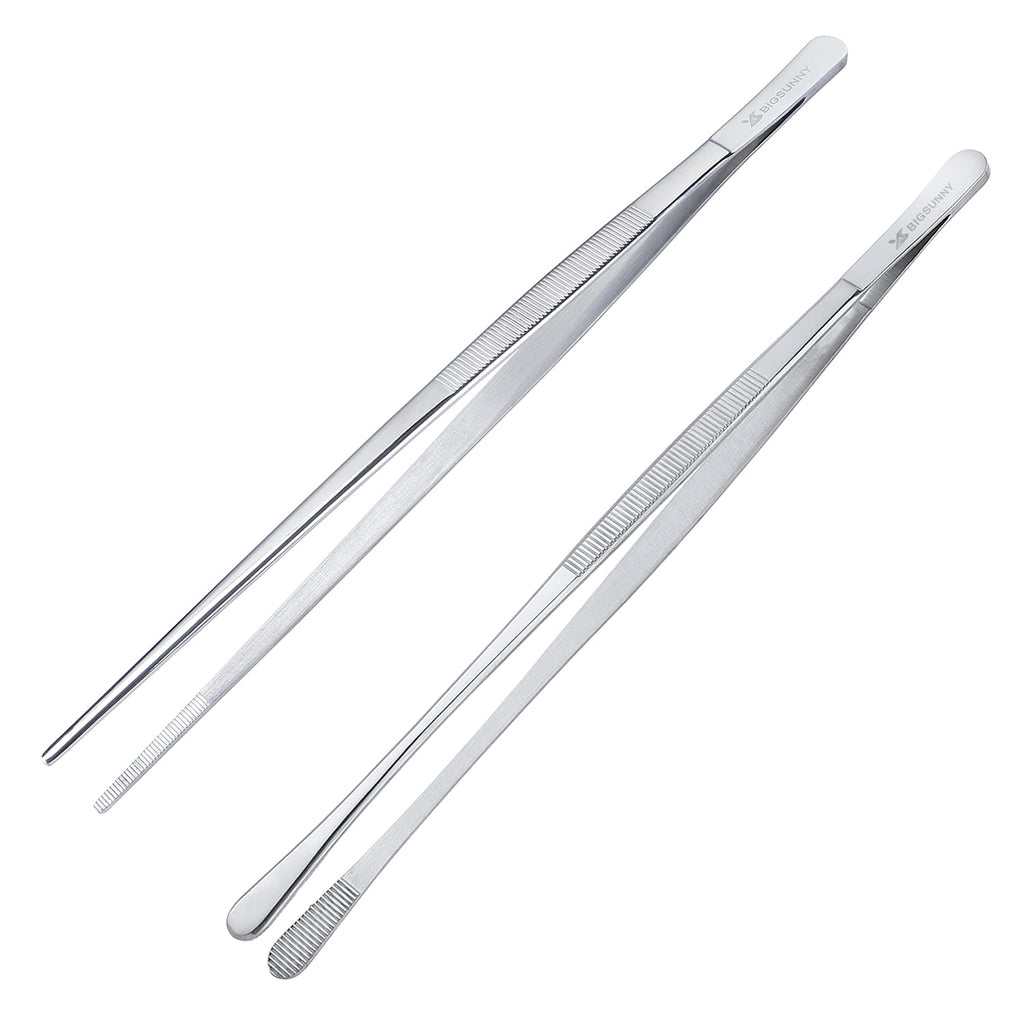 MSY BIGSUNNY 12 Inch Kitchen Tweezers Fine Tweezer Tongs, Stainless Steel Food Tweezers Multi-function Precision Serrated Tips Cooking Tongs Kitchen Serving Tong