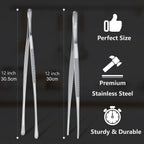 HOTEC Kitchen Tweezers Stainless Steel Cooking Tweezers 2 Pcs-12"