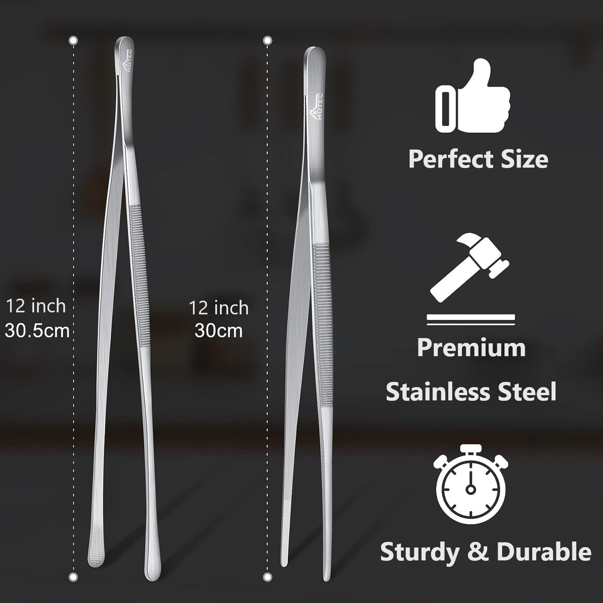 HOTEC Kitchen Tweezers Stainless Steel Cooking Tweezers 2 Pcs-12"