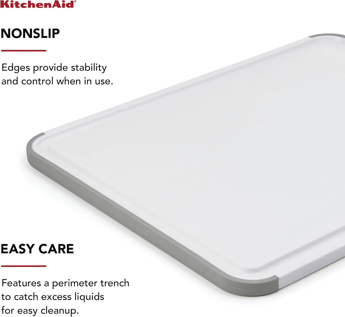 KitchenAid Classic Cutting Board with Perimeter Trench and Non Slip Edges, Dishwasher Safe, 11 inch x 14 inch, White and Gray